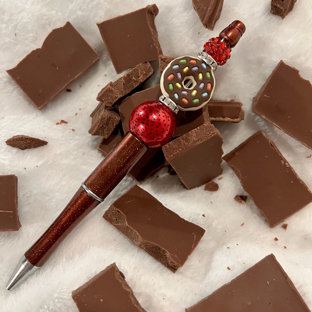 Chocolate Covered Strawberry Jelly Donut Pen | Acrylic Beaded Ballpoint | Gifts